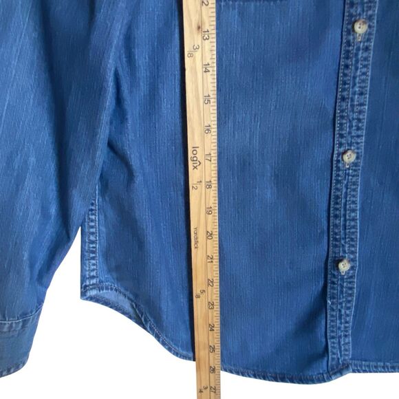 Vintage Denim Shirt Women M Blue Button Up Long Sleeve Grunge Cottage Western - Picture 4 of 9